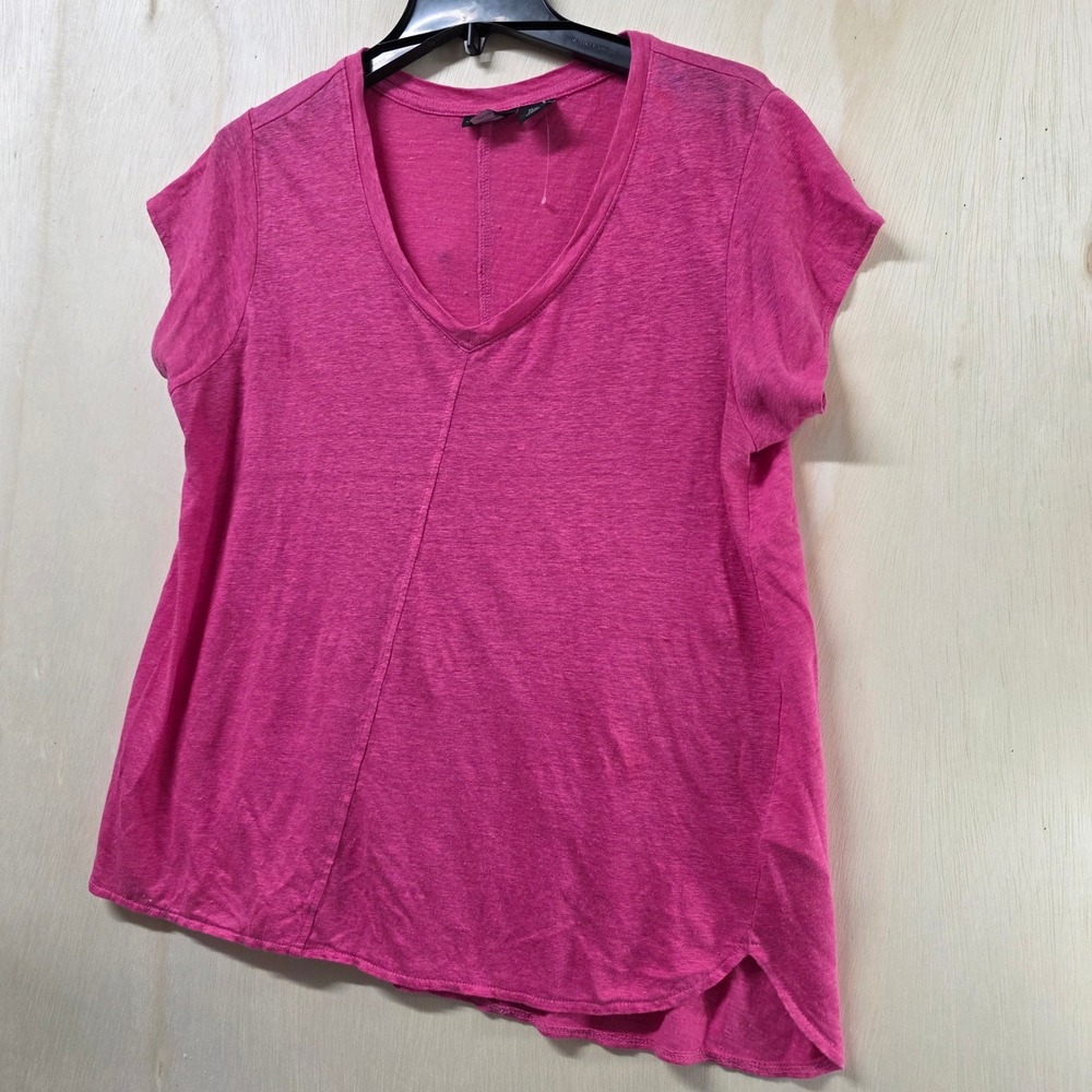 Tahari Womens Pink 100% Linen V-Neck Short Sleeve Seam Detail Top Size L - Picture 2 of 11